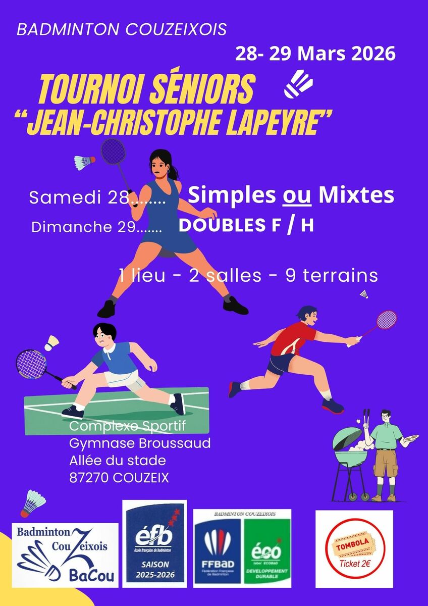 Tournoi séniors Couzeix 28 et 29/03/26