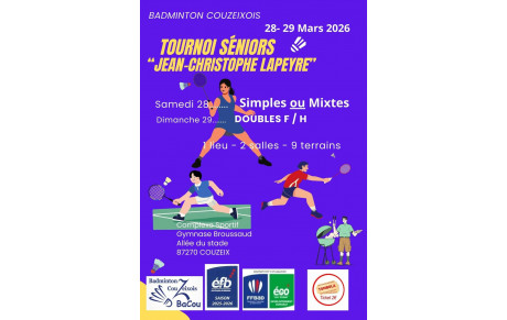 Tournoi séniors Couzeix 28 et 29/03/26